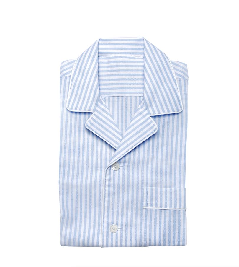 Herren Pyjama mit langen Ärmeln + langer Hose - Blau/Weiss gestreift Atelier Treger