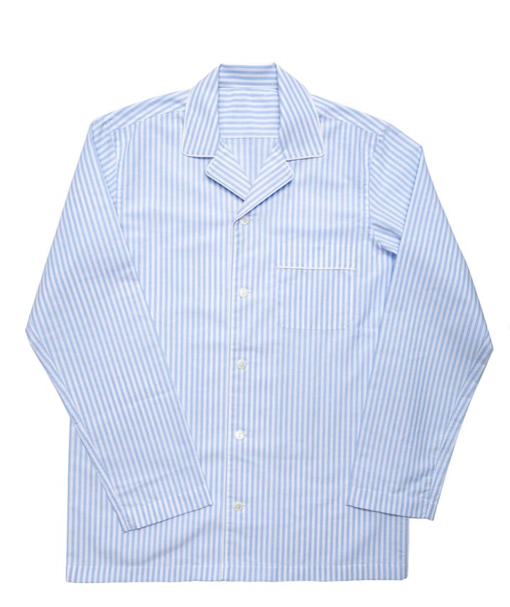 Herren Pyjama mit langen Ärmeln + langer Hose - Blau/Weiss gestreift Atelier Treger