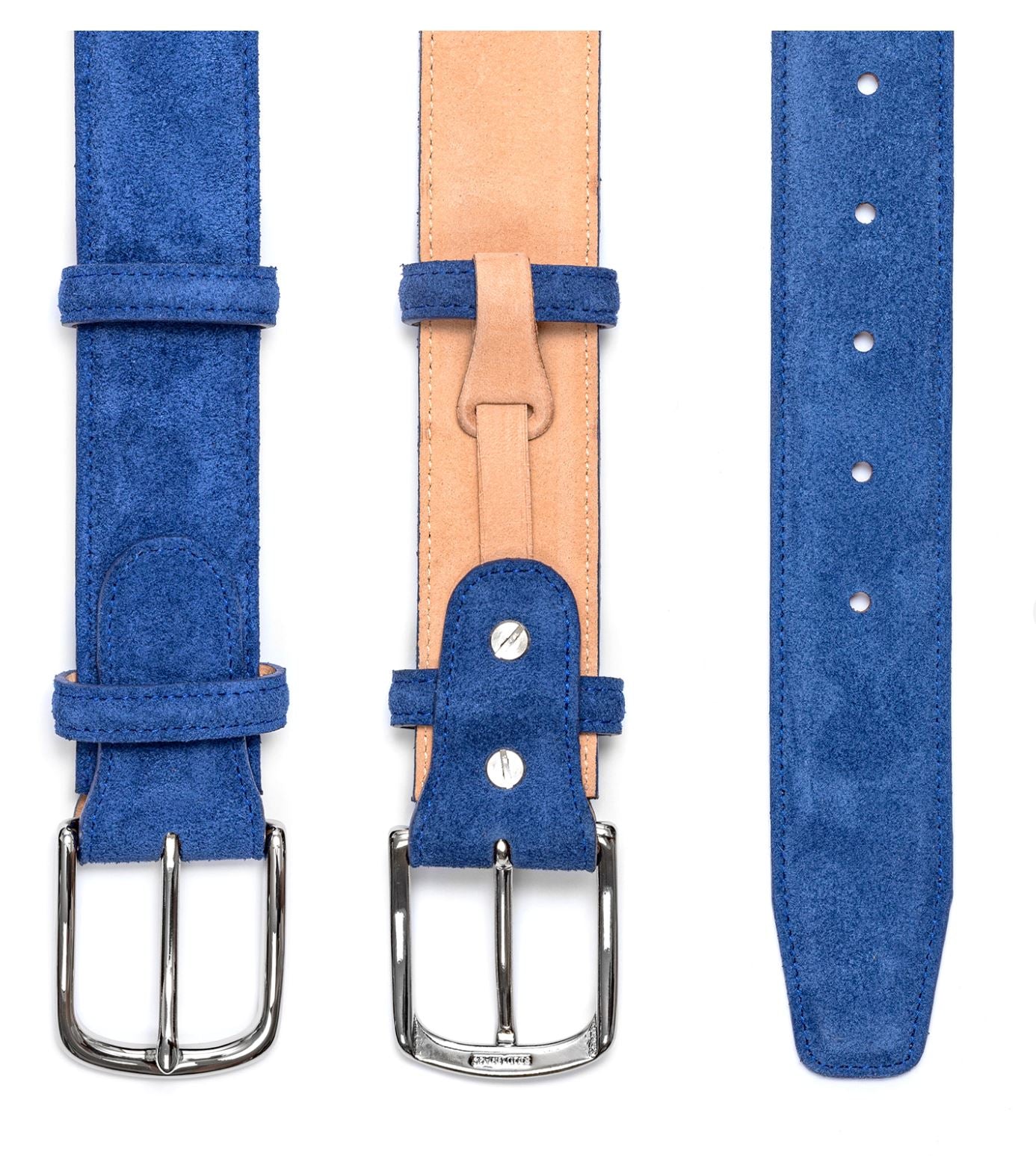 Herrengürtel aus Wildleder, Chromschnalle - Blau Schuhe Atelier Treger