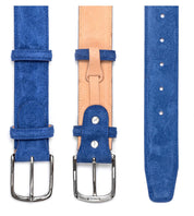 Herrengürtel aus Wildleder, Chromschnalle - Blau Schuhe Atelier Treger