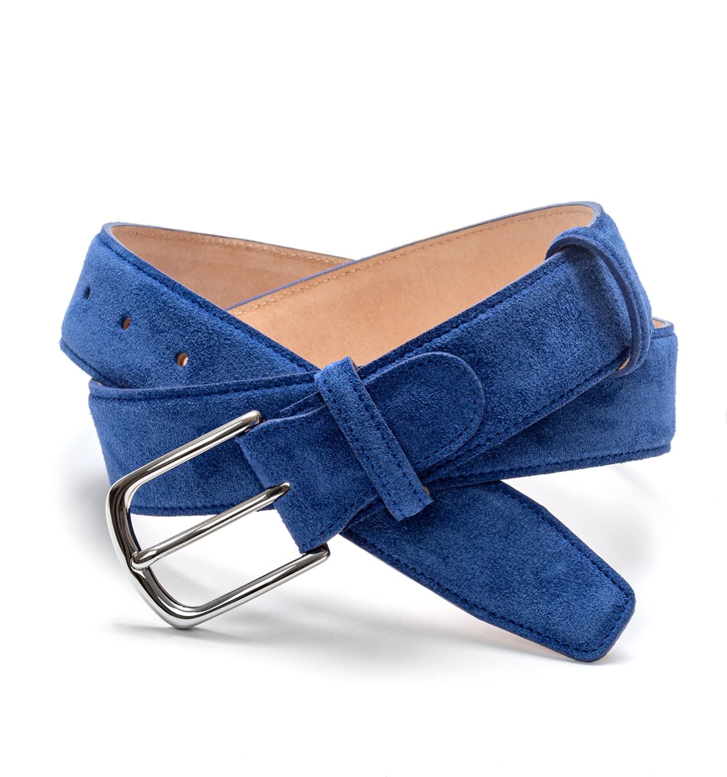Herrengürtel aus Wildleder, Chromschnalle - Blau Schuhe Atelier Treger