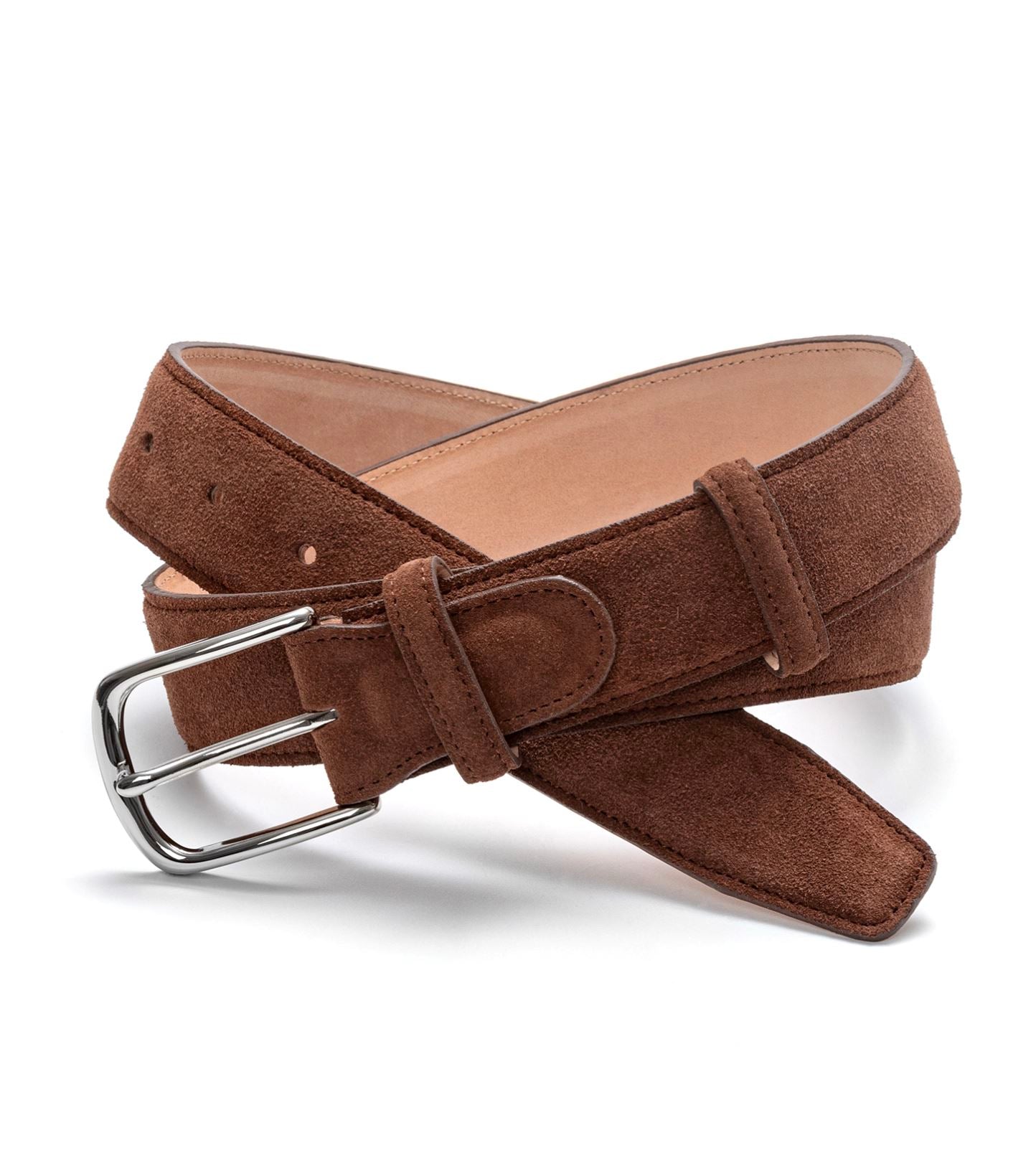 Herrengürtel aus Wildleder, Chromschnalle - Cognac Schuhe Atelier Treger