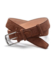 Herrengürtel aus Wildleder, Chromschnalle - Cognac Schuhe Atelier Treger