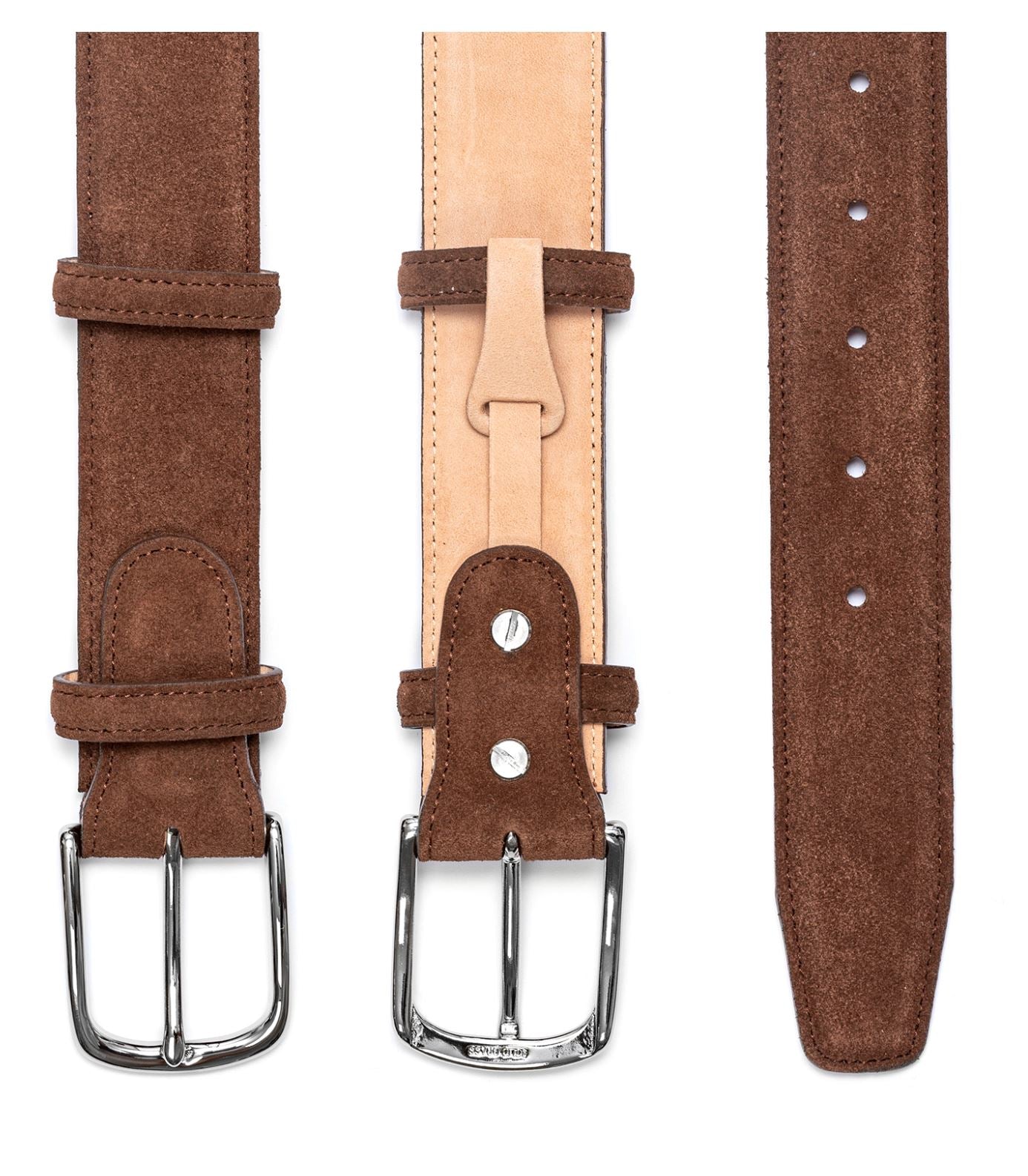 Herrengürtel aus Wildleder, Chromschnalle - Cognac Schuhe Atelier Treger