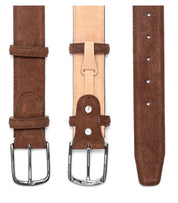 Herrengürtel aus Wildleder, Chromschnalle - Cognac Schuhe Atelier Treger