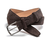 Herrengürtel aus Wildleder, Chromschnalle - Dunkelbraun Schuhe Atelier Treger