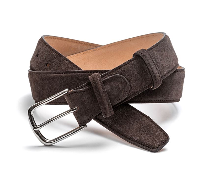 Herrengürtel aus Wildleder, Chromschnalle - Dunkelbraun Schuhe Atelier Treger