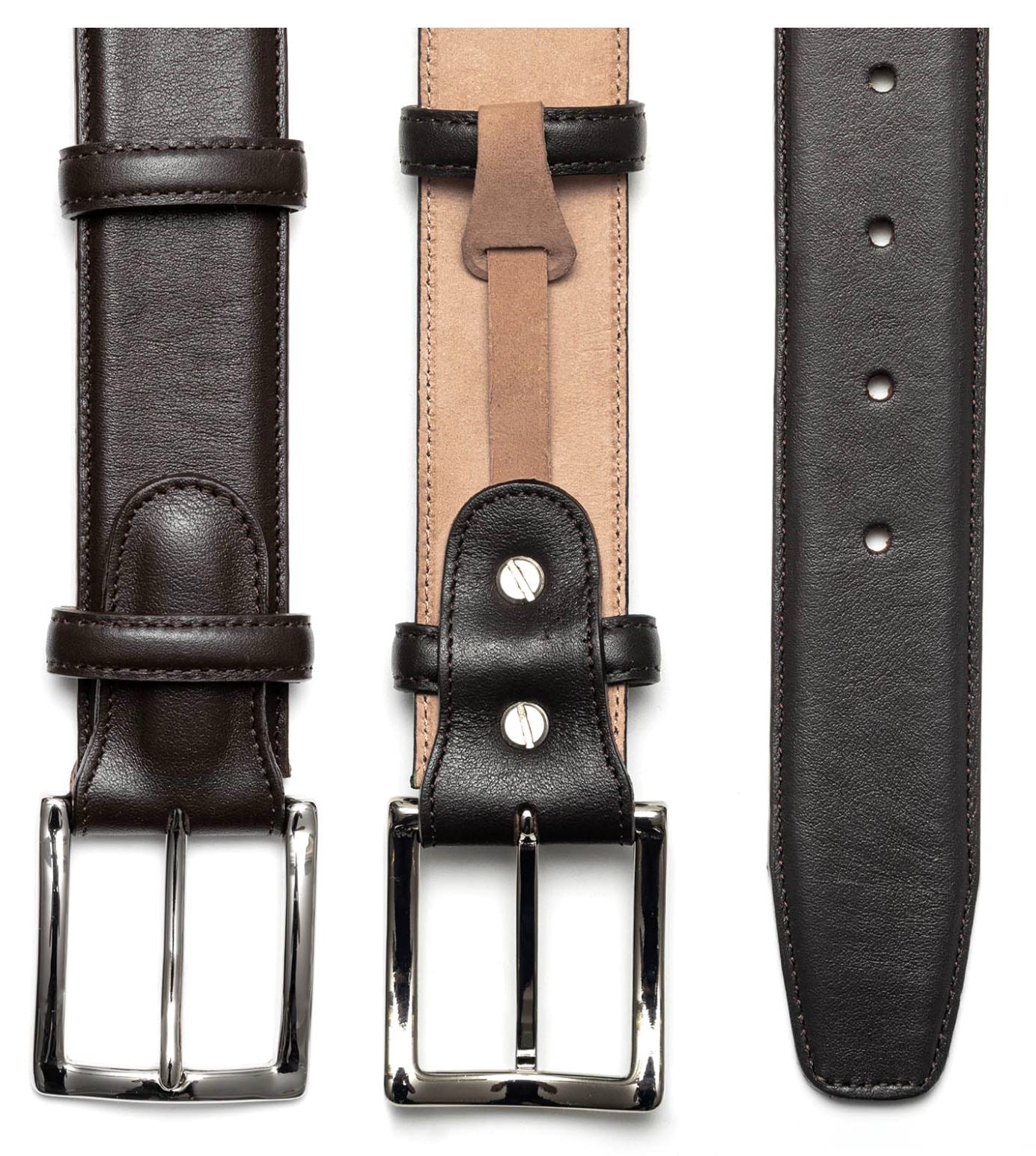 Herrengürtel aus Wildleder, Chromschnalle - Dunkelbraun Schuhe Atelier Treger