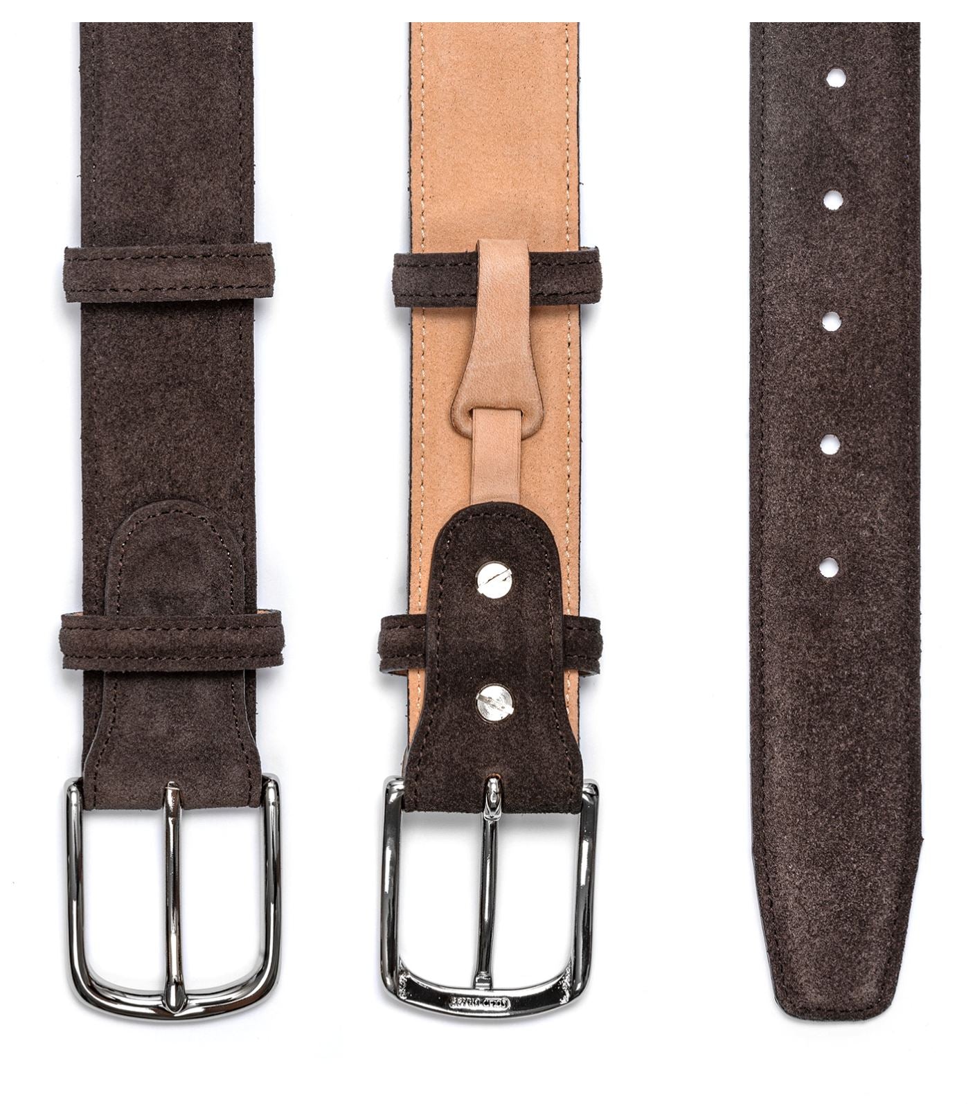 Herrengürtel aus Wildleder, Chromschnalle - Dunkelbraun Schuhe Atelier Treger