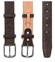 Herrengürtel aus Wildleder, Chromschnalle - Dunkelbraun Schuhe Atelier Treger