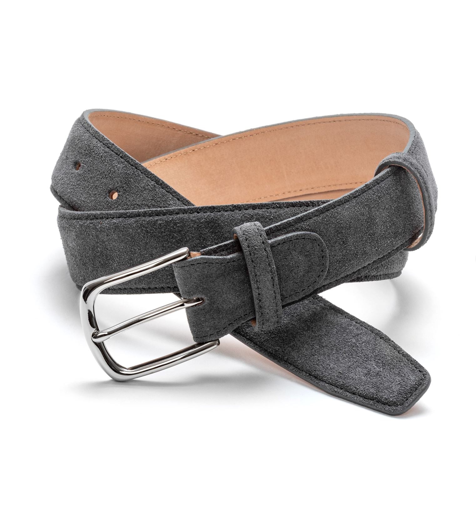 Herrengürtel aus Wildleder, Chromschnalle - Grau Schuhe Atelier Treger
