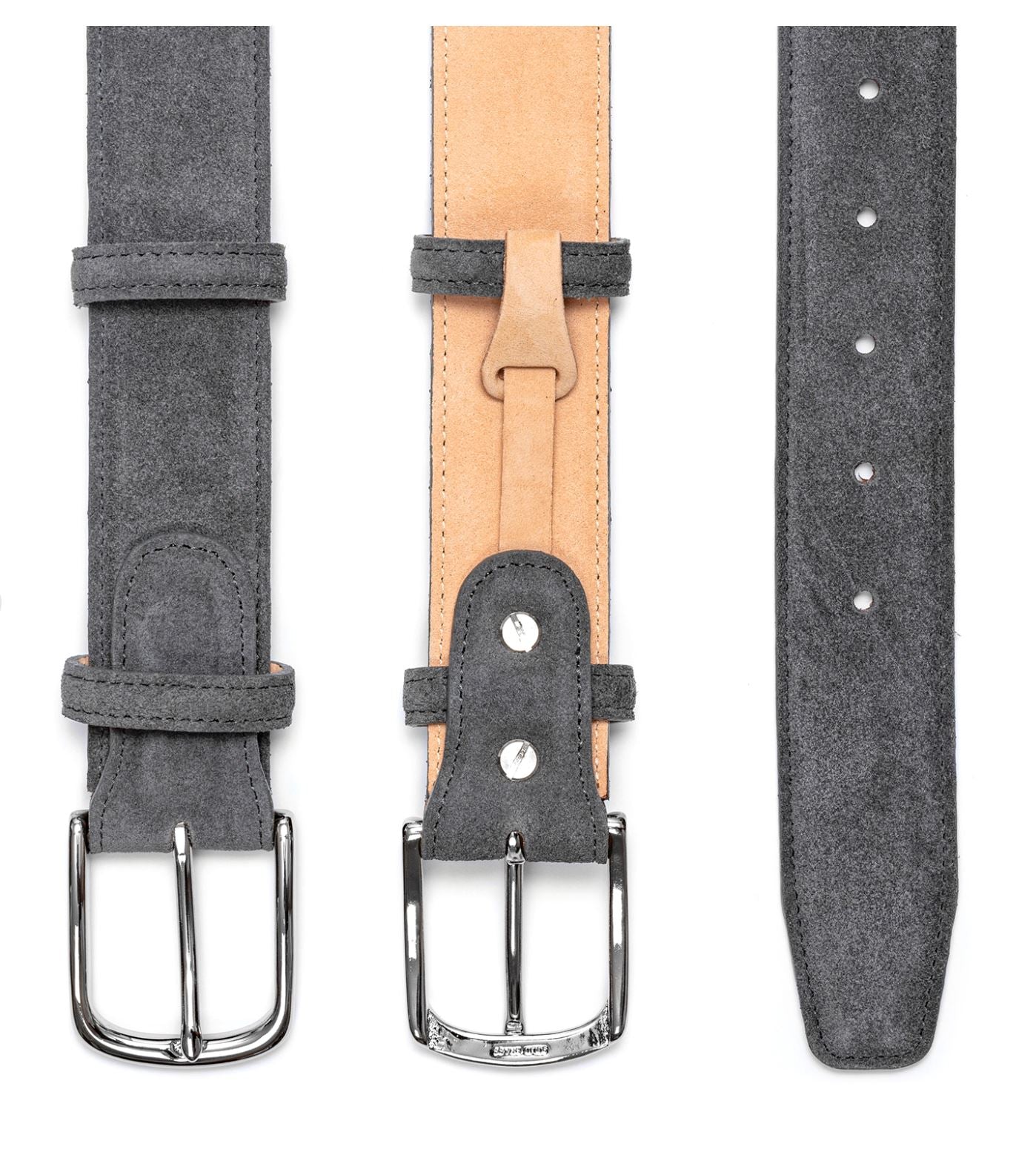Herrengürtel aus Wildleder, Chromschnalle - Grau Schuhe Atelier Treger