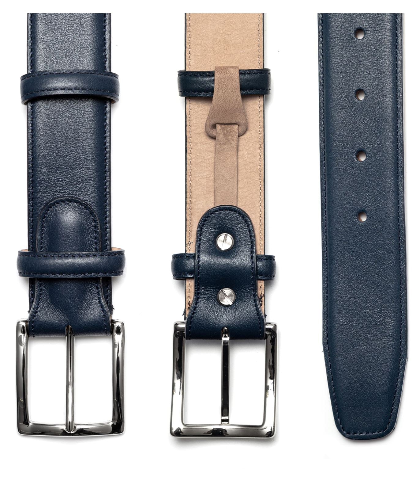 Ledergürtel mit Chrom Schnalle - Marineblau Schuhe Atelier Treger
