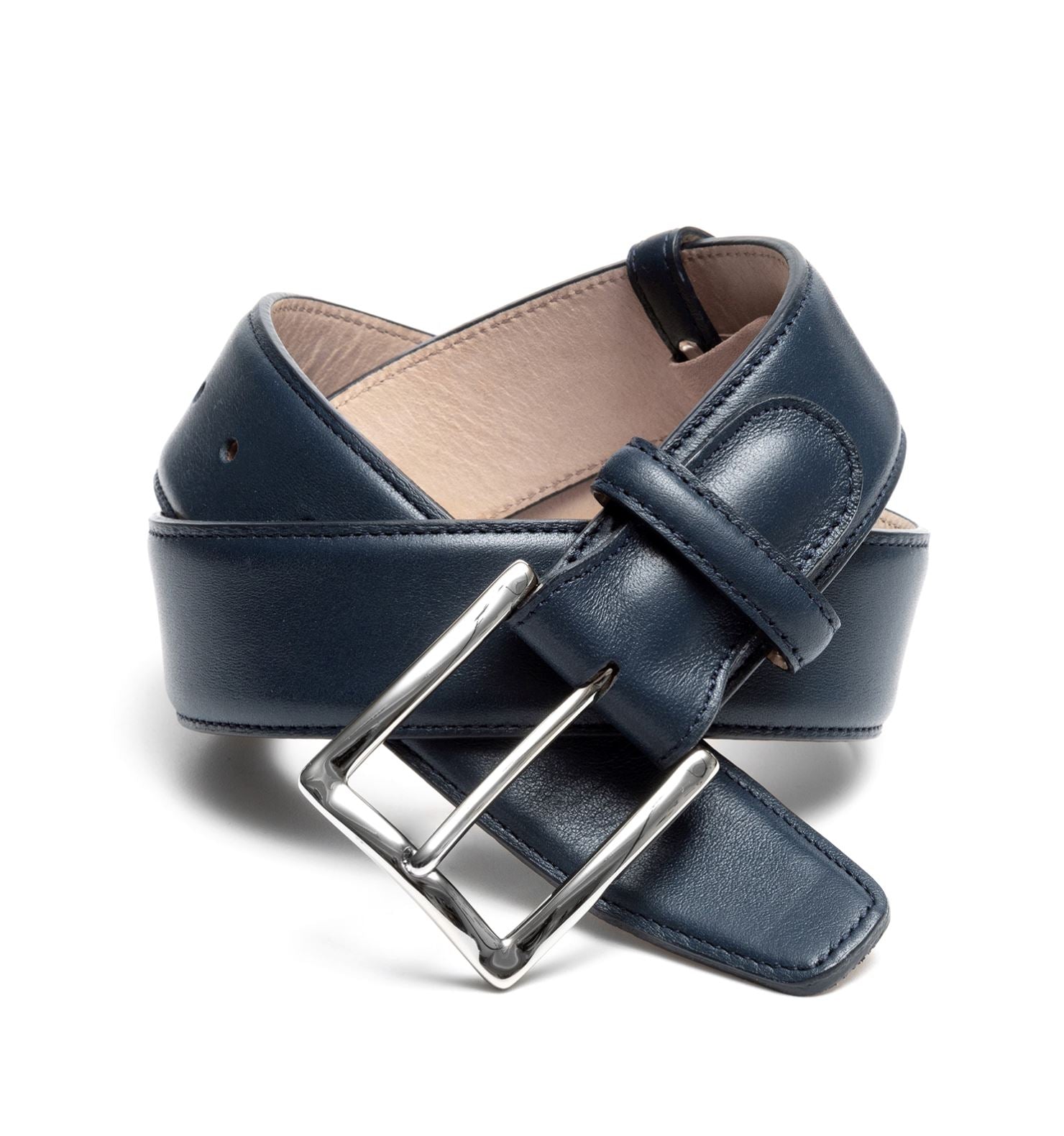 Ledergürtel mit Chrom Schnalle - Marineblau Schuhe Atelier Treger