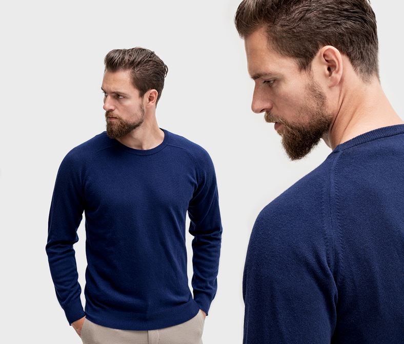 Pullover aus Lammwolle mit Sattelärmeln - Marineblau Atelier Treger