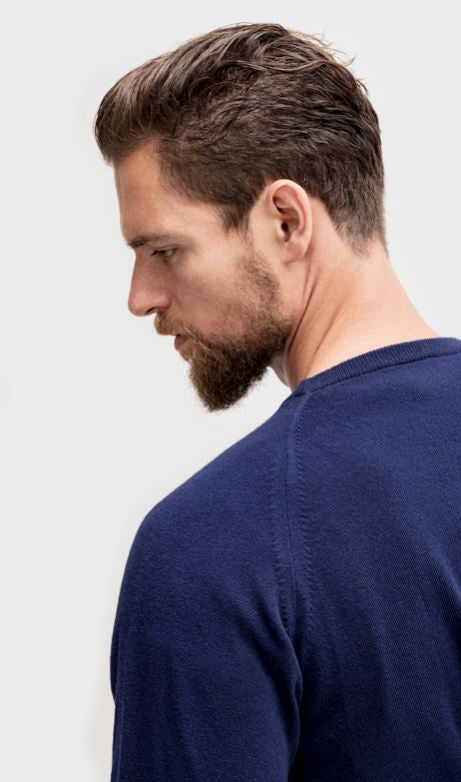Pullover aus Lammwolle mit Sattelärmeln - Marineblau Atelier Treger