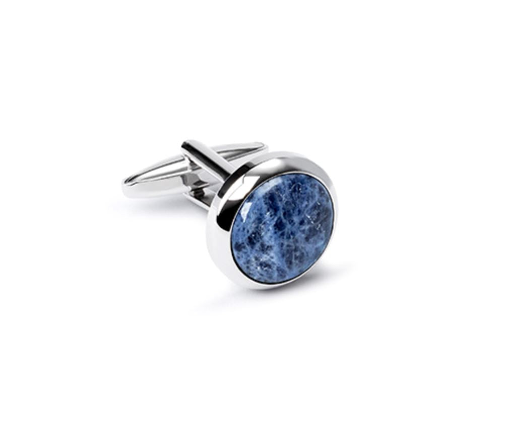 Manschettenknöpfe, runder Cabochon Sodalith blau Atelier Treger 